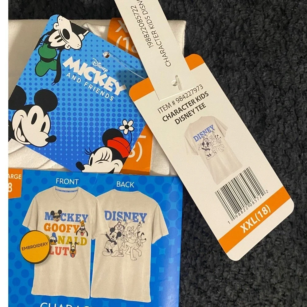 Disney Mickey Goofy Donald Pluto Kids Character Graphic Tee XXL 18 Gray NWT‎